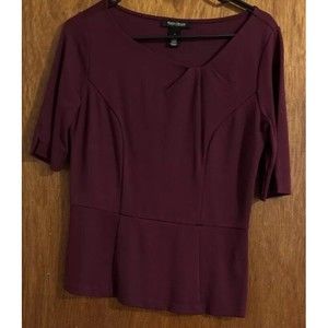 White House Black Market Burgundy Office Shirt Top Sz 6 Stretchy Blouse